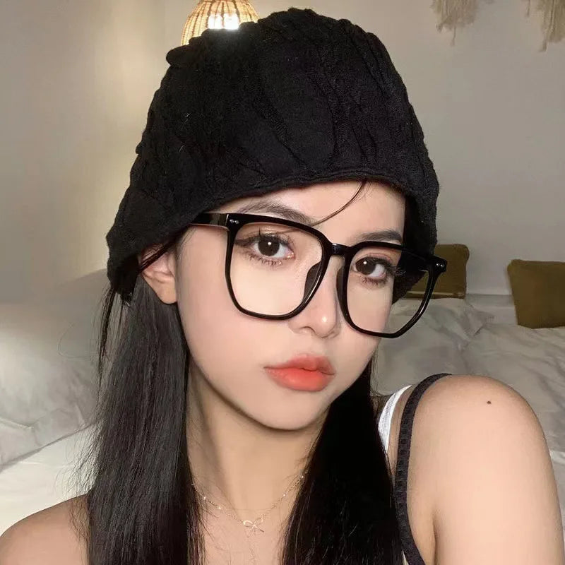 Minimalist Square Blue Light Blocking Glasses Personality Rivets Plain Face Slimming Unisex Clear Glasses 1962