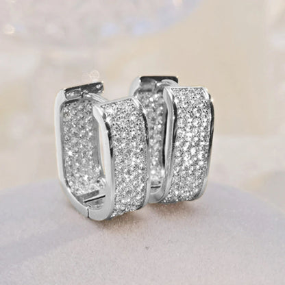 Huitan Korean Fashion Paved CZ Hoop Earrings for Women Metal Silver Color/Gold Color Simple Versatile Earrings Hot Jewelry
