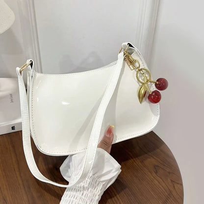 Cherry Pendant PU Leather Shoulder Bag