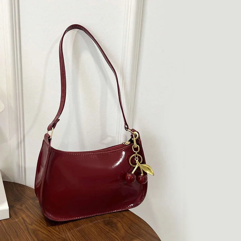 Cherry Pendant PU Leather Shoulder Bag
