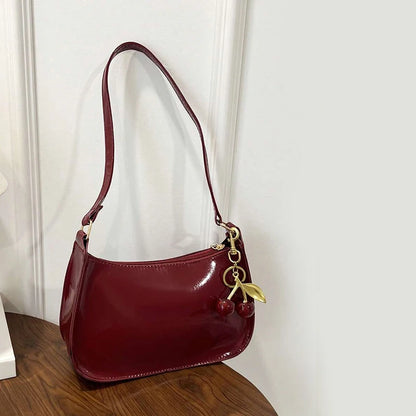 Cherry Pendant PU Leather Shoulder Bag
