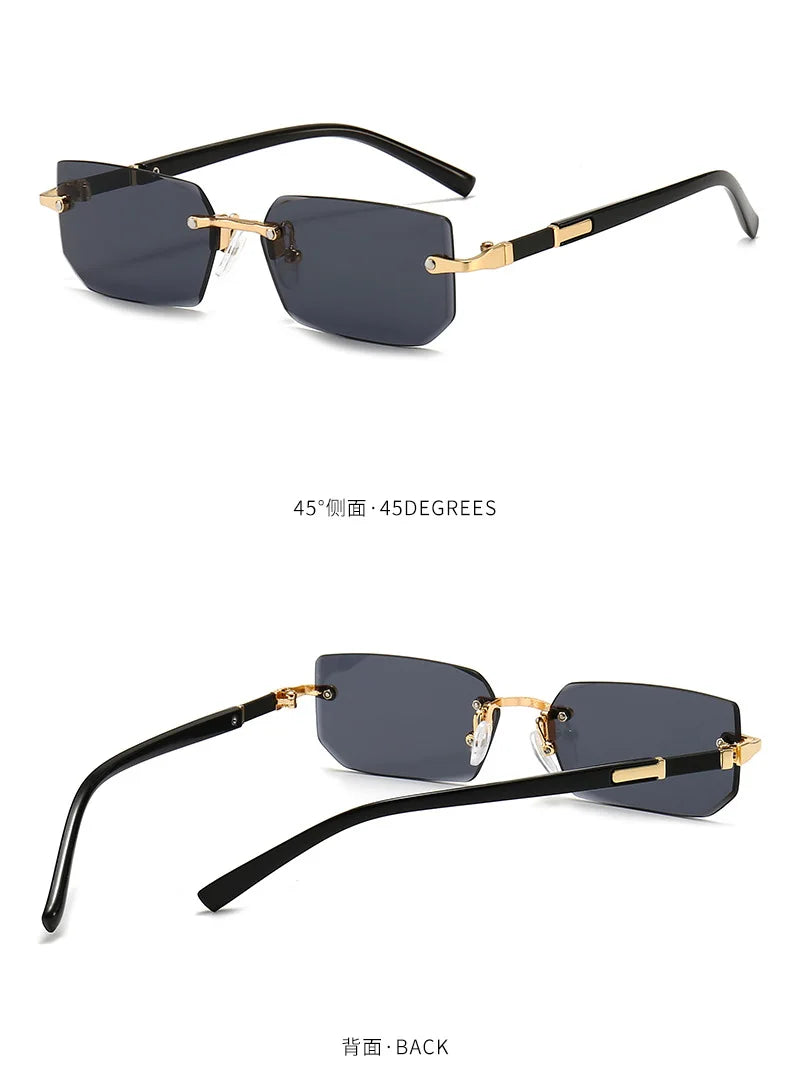 Rimless Sunglasses Rectangle Fashion Popular Women Men Shades Small Square Sun Glasses For Female Male Summer Traveling Glasses