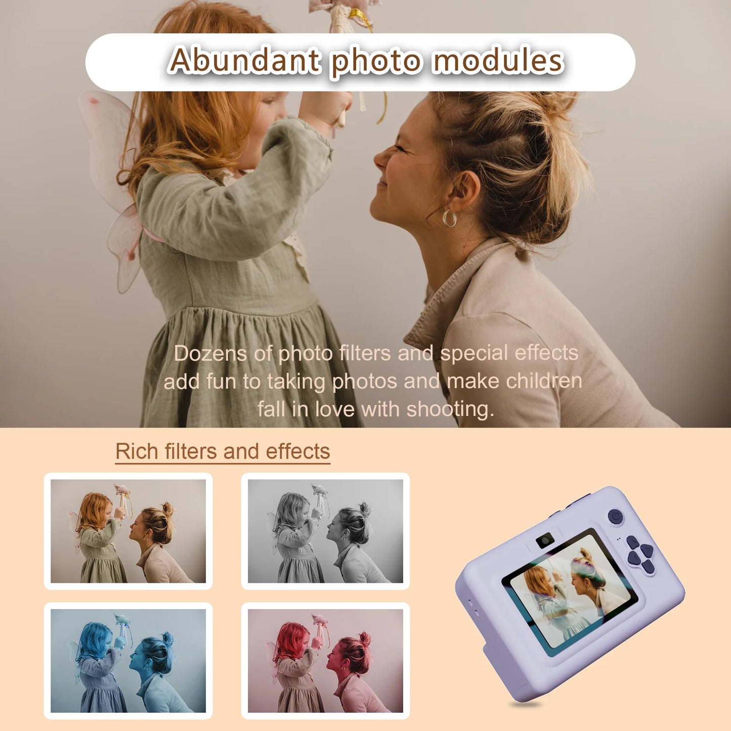 Kids Instant Camera with 32GB Memory Card & Color Pencil, Dual Cameras, Flashlight, the Perfect Gift for Boys and Girls.