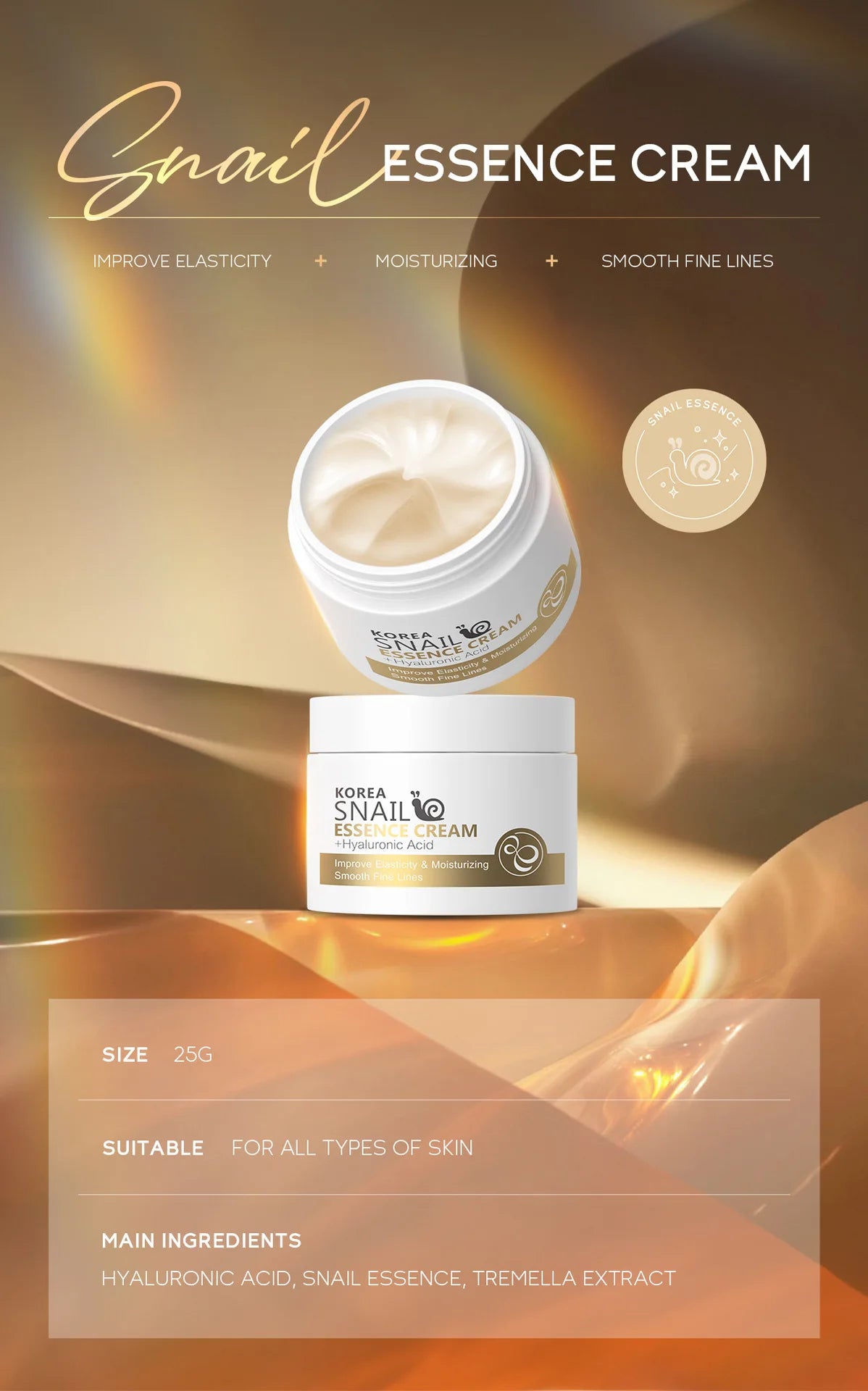 LAIKOU Snail Face Cream Hyaluronic Acid Moisturizing Cream Smoothing & Nourishing Serum Day Cream for Face Skin Care Products