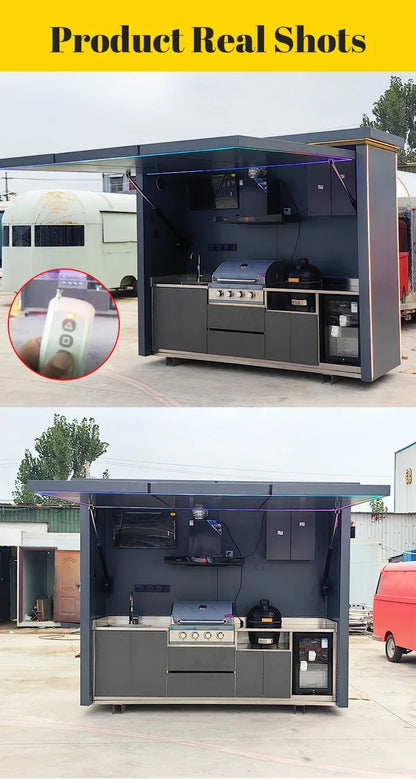 Customized Easy Install Electric Outdoor Kitchen Station Built In Sink Fridge Ideal For Home Backyard Barbecue Parties