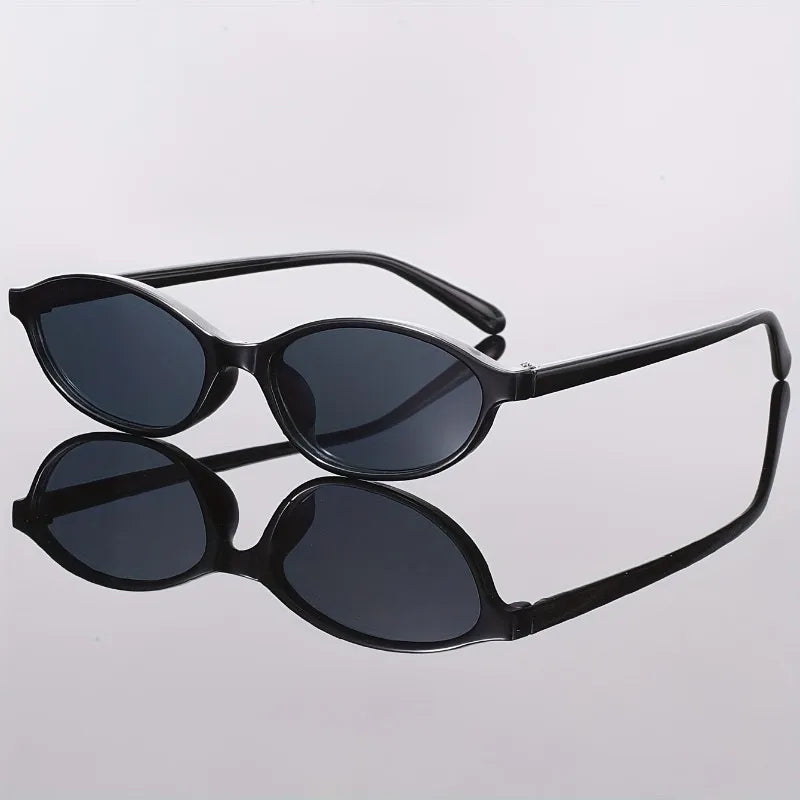 1pcs Minimalist Black-Rim Oval Sunglasses, Sun Protection, Fits All Face Shapes for Daily Commute.