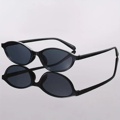 1pcs Minimalist Black-Rim Oval Sunglasses, Sun Protection, Fits All Face Shapes for Daily Commute.