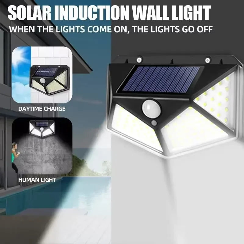 100 LED Solar Wall Lamp Waterproof Motion Sensor Outdoor Garden Lights