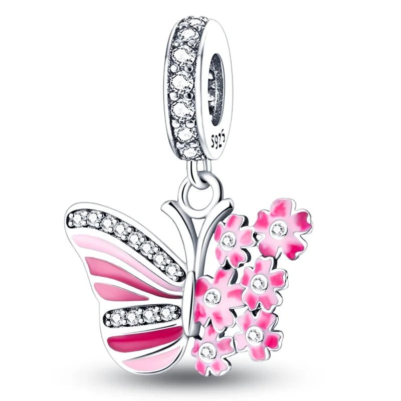 Colorful 925 Silver Plated Butterfly Zircon Charm Bead For Diy Bracelets