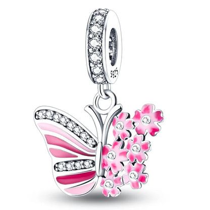 Colorful 925 Silver Plated Butterfly Zircon Charm Bead For Diy Bracelets