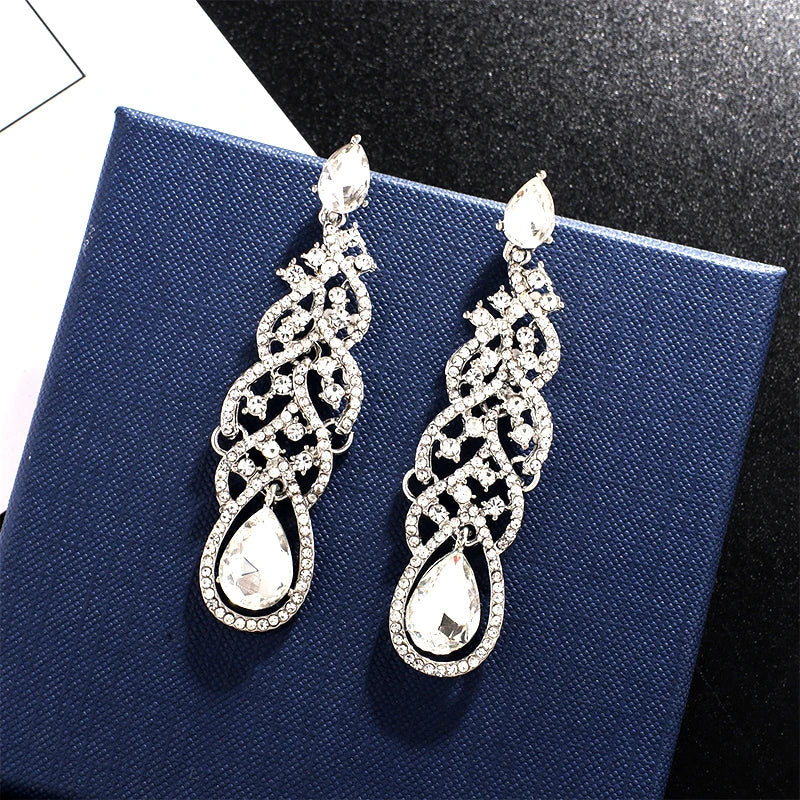 Shiny Crystal Zircon Long Stud Earrings for Women Geometric Hanging Drop Tassel Earring Fashion Party Vintage Pendant Jewelry