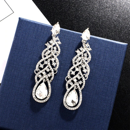 Shiny Crystal Zircon Long Stud Earrings for Women Geometric Hanging Drop Tassel Earring Fashion Party Vintage Pendant Jewelry