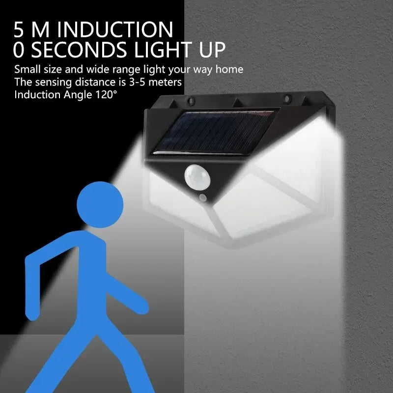 100 LED Solar Wall Lamp Waterproof Motion Sensor Outdoor Garden Lights