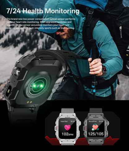2026 New Military Smart Watch Men IP67 3ATM Outdoor Sports Fitness Tracker Health Monitor 1.44Inch BT Call Smartwatch