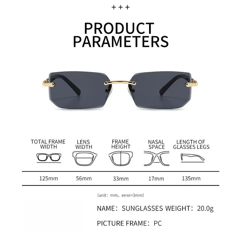 Rimless Rectangle Sunglasses, UV400 Protection  Frameless Sun Glasses, Retro Eyewear for Women & Men