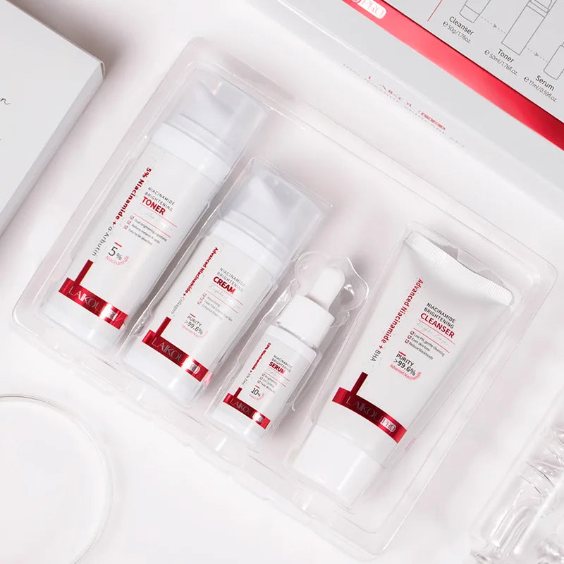 LAIKOU PRO Niacinamide Radiant Skin Care Set -Low PH Cleanser , Moisturizing Toner , Deep Nourishing Serum - Rejuvenate Cream