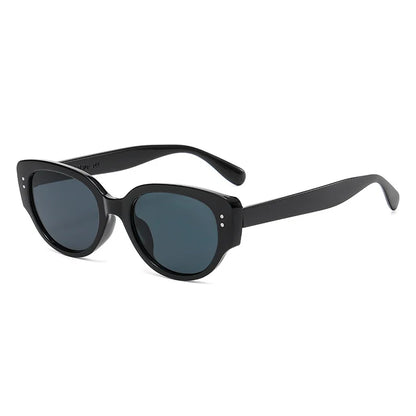 Vintage Black-framed Unique Plain Face-shaped Sunglasses With Cat-eye Round Lenses, Slimming Effect For Oval Face Women 18153