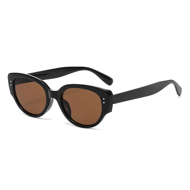Vintage Black-framed Unique Plain Face-shaped Sunglasses With Cat-eye Round Lenses, Slimming Effect For Oval Face Women 18153