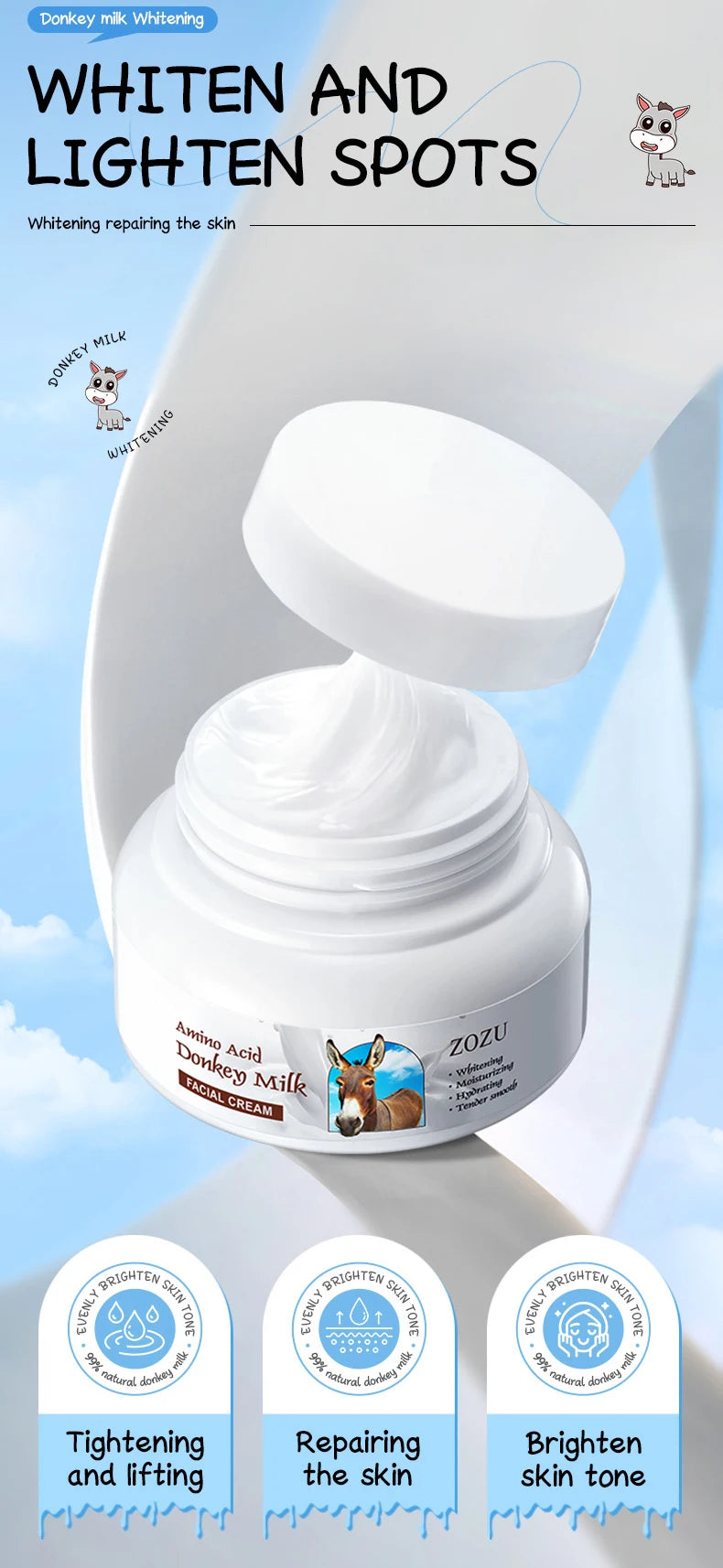Donkey Milk Whitening Face Cream 120g Deep Hydration Anti-aging Brightening Nourish Skin Care Tender Skin Cream