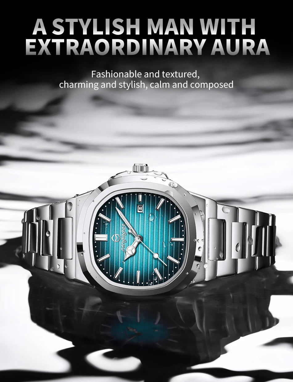 2026 New Luxury Military Man Watch Square Waterproof Luminous Date Week Men Watch Stainless Steel Quartz Men's Watches Reloj+box