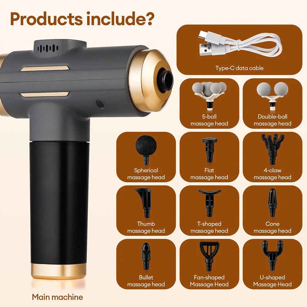 11-IN-1 Electric Massage Gun 99 Level Powerful Fascia Gun High-Frequency Vibration Body Massage Gun Arms Leg Muscle Masajeador
