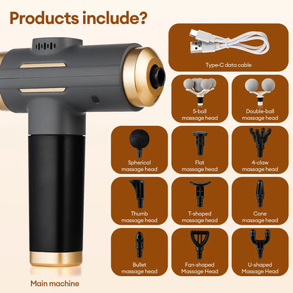 11-IN-1 Electric Massage Gun 99 Level Powerful Fascia Gun High-Frequency Vibration Body Massage Gun Arms Leg Muscle Masajeador