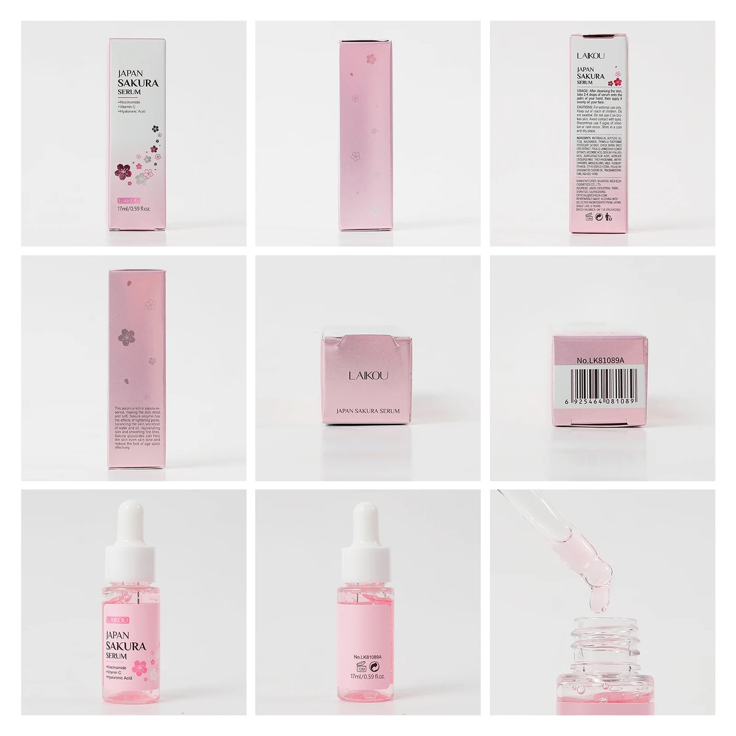 LAIKOU Japan Sakura Serum 17ml Tighten Pores Moisturizing Balance Skin Tone Brightening Facial Essence