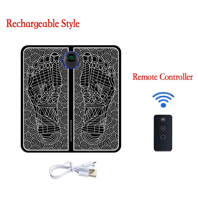 Remote Controller Rechargeable EMS Foot Massager Pad, Portable Electric EMS Muscle Stimulation Massage Mat Relief Pain Relax