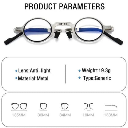 Retro Folding Reading Glasses for Men / Women Metal Frame Anti-blue Light Eyeglasses with Free Case