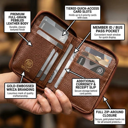 WRIZA Bi Fold Zipper Card Holder Genuine Leather with RFID Protection Slim Wallet with 10 Card Slots for Men and Women