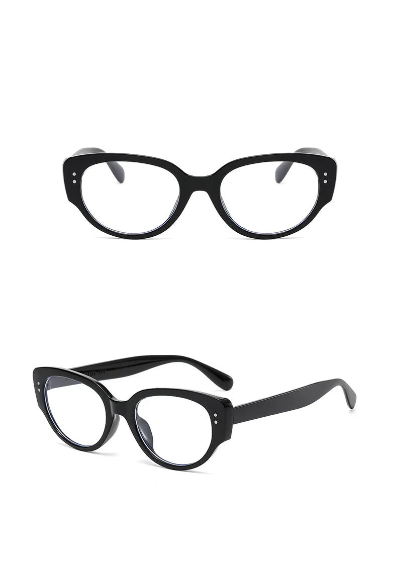Vintage Black-framed Unique Plain Face-shaped Sunglasses With Cat-eye Round Lenses, Slimming Effect For Oval Face Women 18153