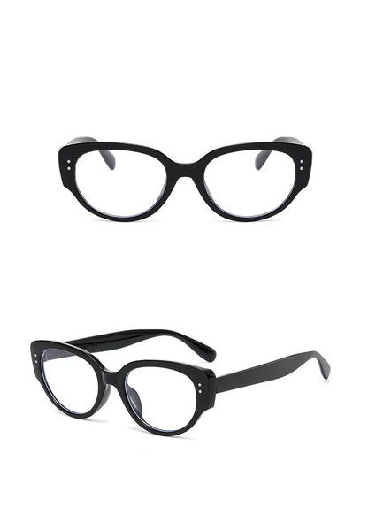 Vintage Black-framed Unique Plain Face-shaped Sunglasses With Cat-eye Round Lenses, Slimming Effect For Oval Face Women 18153
