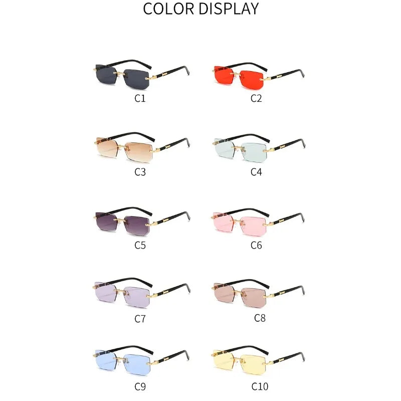 Rimless Rectangle Sunglasses, UV400 Protection  Frameless Sun Glasses, Retro Eyewear for Women & Men