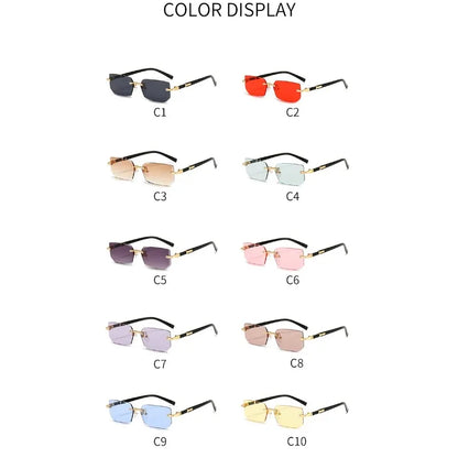 Rimless Rectangle Sunglasses, UV400 Protection  Frameless Sun Glasses, Retro Eyewear for Women & Men