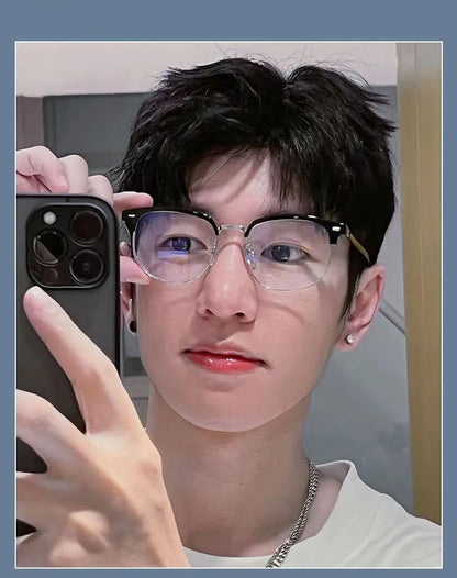 Fashion Unisex Square Plain Glasses for Men Women Metal Frame Glasses Polygon Eyeglasses Gentle Black anti Blue Light Glasses
