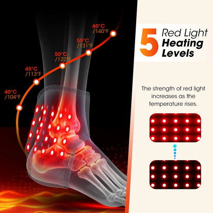 Red Light Ankle Brace 5 Heat Levels 3 Vibration Modes 40 LEDs Infrared Warmth Wrap 1800mAh Rechargeable Ankle Recovery Care