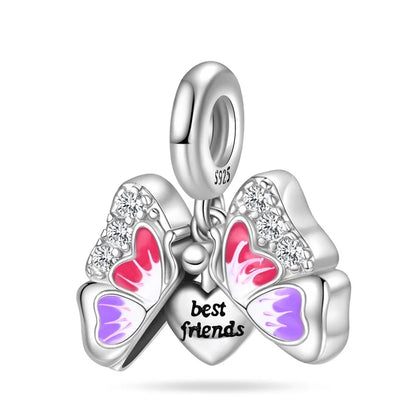 Colorful 925 Silver Plated Butterfly Zircon Charm Bead For Diy Bracelets