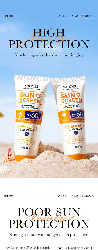SAODER Spf 60+ Sunscreen For Face Body Sun Block Creams Sweat Proof Refreshing Non Greasy Solar Blocker Protector Sun Cream