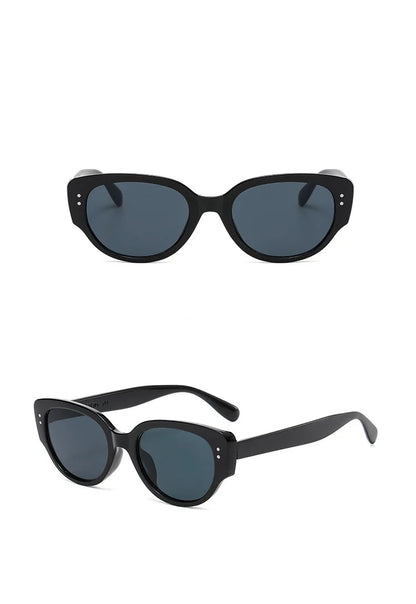 Vintage Black-framed Unique Plain Face-shaped Sunglasses With Cat-eye Round Lenses, Slimming Effect For Oval Face Women 18153