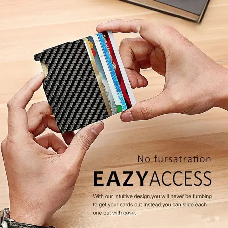 Men's Minimalist Ultra-Thin Carbon Fiber Metal Card Holder Multilingual versionRFIDAnti-theft Credit Card Holder