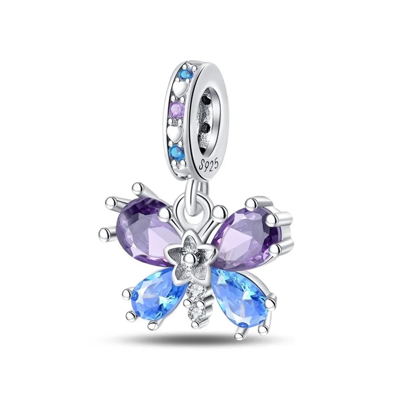 Colorful 925 Silver Plated Butterfly Zircon Charm Bead For Diy Bracelets