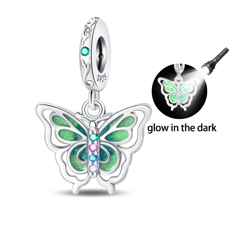 Colorful 925 Silver Plated Butterfly Zircon Charm Bead For Diy Bracelets