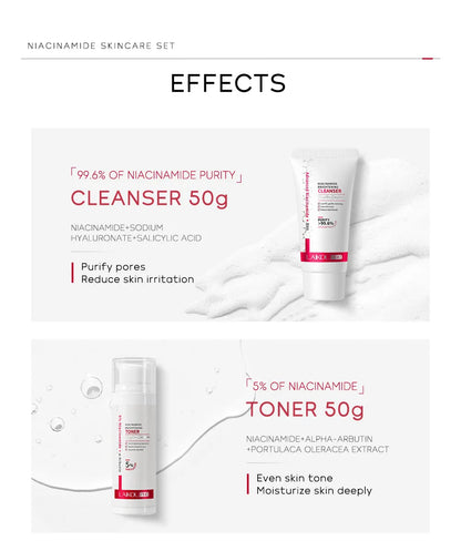 LAIKOU PRO Niacinamide Radiant Skin Care Set -Low PH Cleanser , Moisturizing Toner , Deep Nourishing Serum - Rejuvenate Cream
