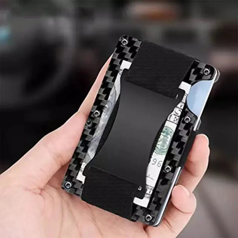 Men's Minimalist Ultra-Thin Carbon Fiber Metal Card Holder Multilingual versionRFIDAnti-theft Credit Card Holder