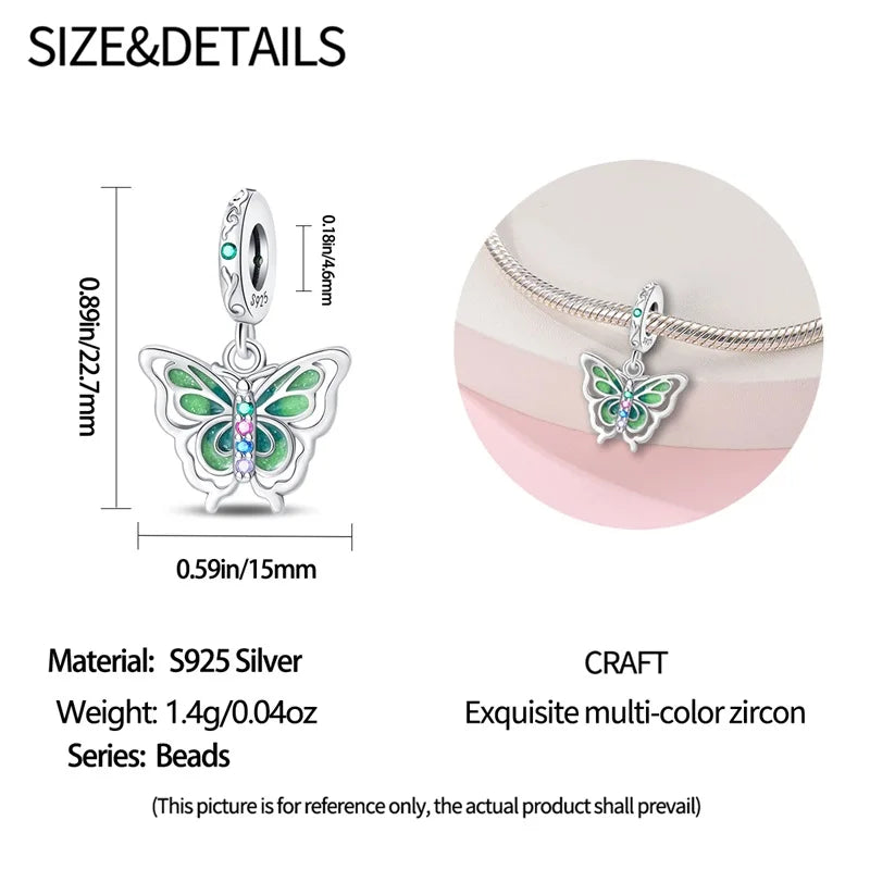 Colorful 925 Silver Plated Butterfly Zircon Charm Bead For Diy Bracelets