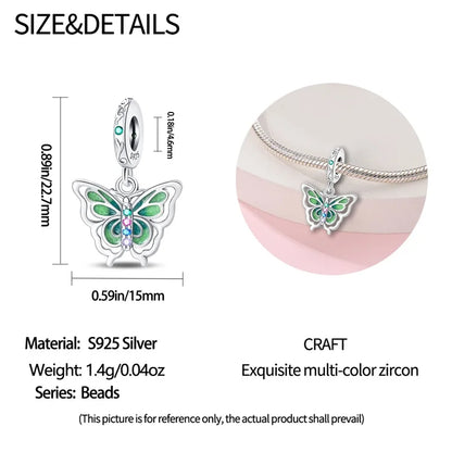 Colorful 925 Silver Plated Butterfly Zircon Charm Bead For Diy Bracelets