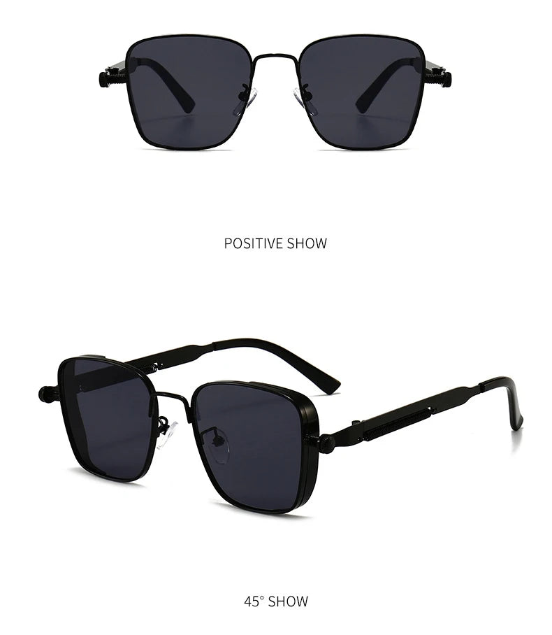 Retro Square-shaped Steampunk Men's Sunglasses With Protection Round Face Metal High-end Style Suitable For Advanced Men 8479