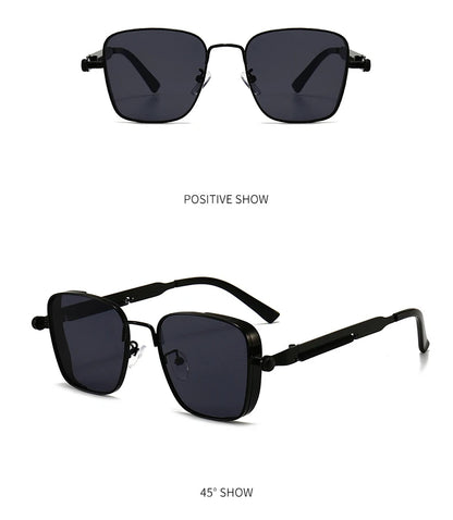 Retro Square-shaped Steampunk Men's Sunglasses With Protection Round Face Metal High-end Style Suitable For Advanced Men 8479