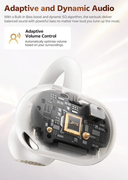 QCY Crossky C50 Open Ear Wireless Earbuds Bluetooth 6.0 Comfort Clip On Sports Earphone 4 Mic AI Clear Call Bass Boost Headphone