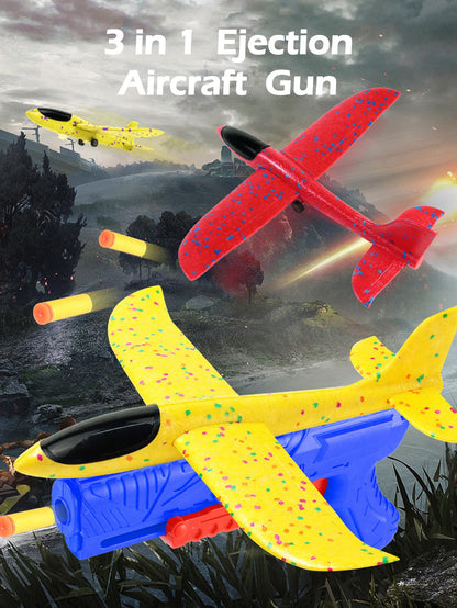 Kids Foam Aircraft 10M Launcher Catapult Glider Aircraft Gun Toy Children's Outdoor Game Soft Bullet Gun